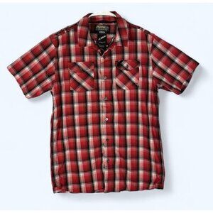 KLIM Shirt Mens Small Short Sleeve Button Up Red Plaid Logo Downtime